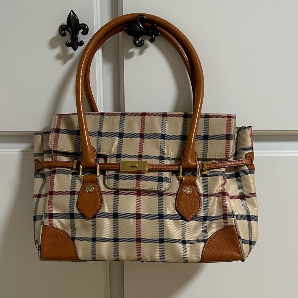 Vintage Brooks Brothers Checkered Satchel in Tan and Brown